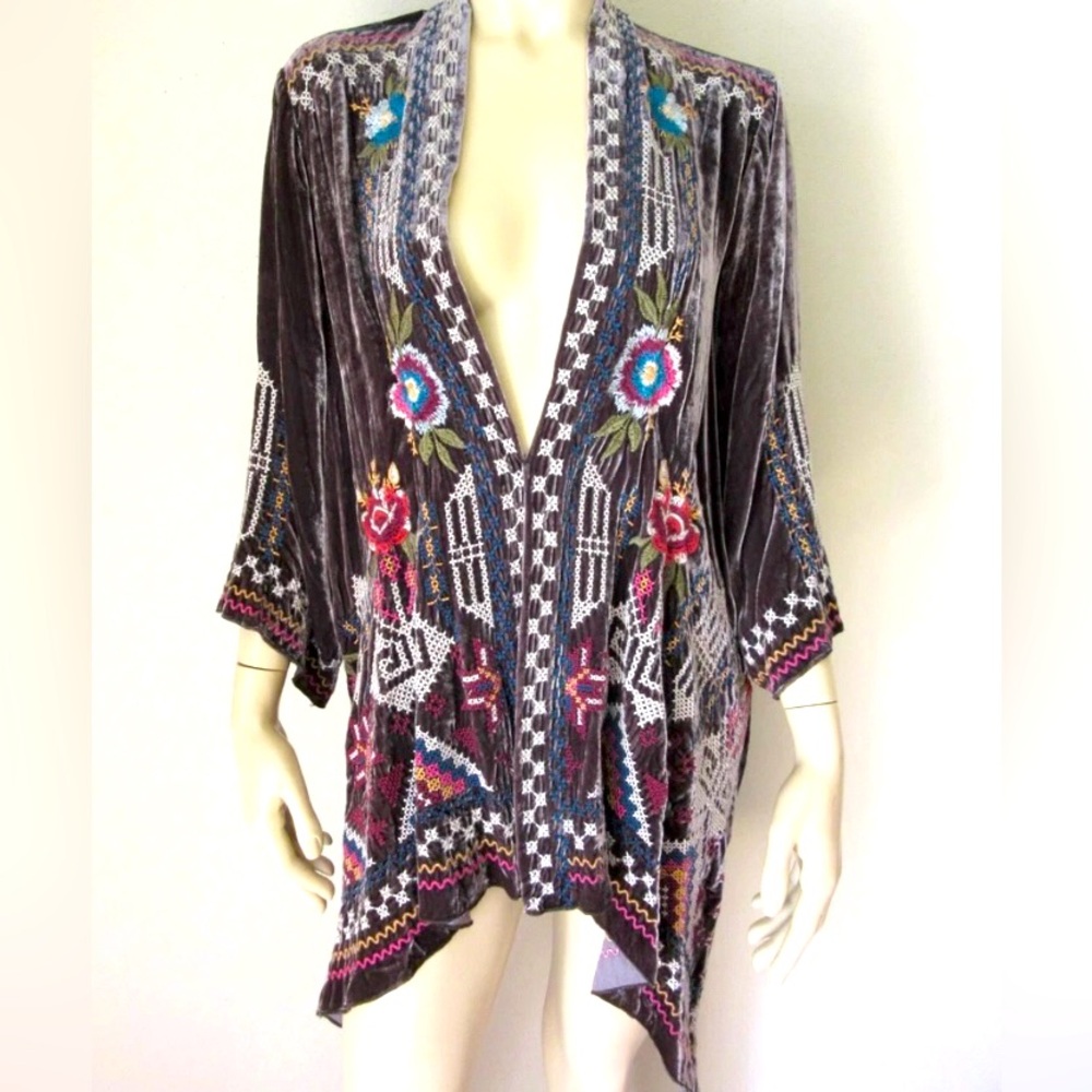 SOLD!! JOHNNY WAS Embroidered Velvet Velour Kimono  SOLD!!